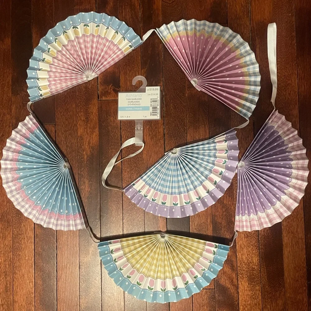 Colorful Easter Fan Garland Party Decoration,Baby Shower, Spring Decor, 6 Feet